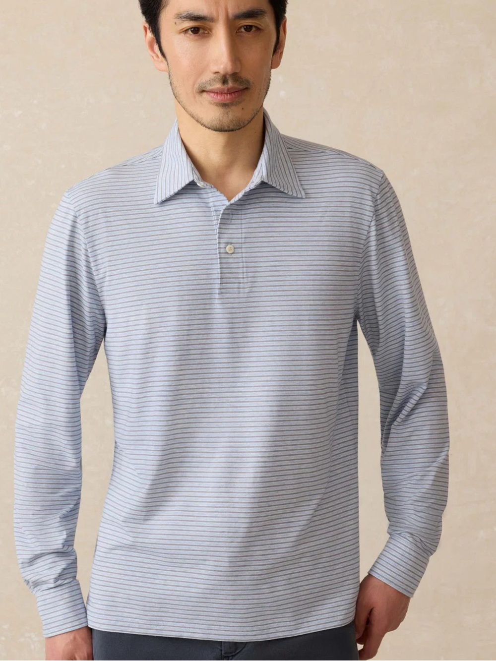 Faherty Mens Shirt Blue Striped Medium Long Sleeve Polo Cotton Modal Blend